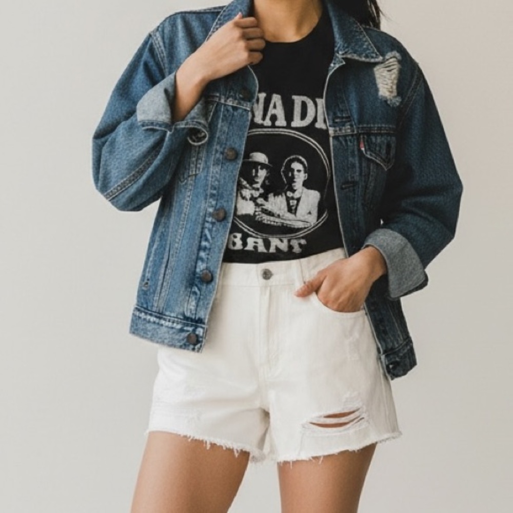 💥 Chelsea High Rise White Distressed Denim Shorts Festival Summer Boho Cowgirl